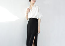 將圖片載入圖庫檢視器 TRR 低調中帶著小性感 赫本黑A字高腰半身裙 側開叉長裙下裝女NEW
