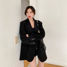 將圖片載入圖庫檢視器 炸街西裝外套女黑色2021秋設計感小眾中長款寬松休閑oversize西服
