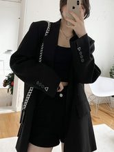 將圖片載入圖庫檢視器 炸街西裝外套女黑色2021秋設計感小眾中長款寬松休閑oversize西服
