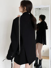 將圖片載入圖庫檢視器 炸街西裝外套女黑色2021秋設計感小眾中長款寬松休閑oversize西服
