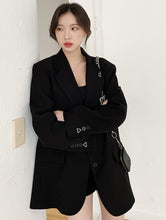 將圖片載入圖庫檢視器 炸街西裝外套女黑色2021秋設計感小眾中長款寬松休閑oversize西服
