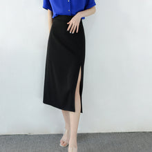 將圖片載入圖庫檢視器 TRR 低調中帶著小性感 赫本黑A字高腰半身裙 側開叉長裙下裝女NEW
