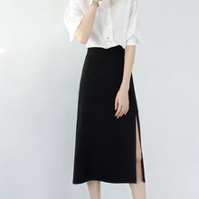 將圖片載入圖庫檢視器 TRR 低調中帶著小性感 赫本黑A字高腰半身裙 側開叉長裙下裝女NEW
