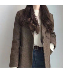 將圖片載入圖庫檢視器 2021秋冬寬松顯瘦chic休閑西服韓國復古格子羊毛呢小西裝外套女潮
