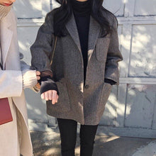 將圖片載入圖庫檢視器 2021秋冬寬松顯瘦chic休閑西服韓國復古格子羊毛呢小西裝外套女潮
