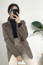 將圖片載入圖庫檢視器 2021秋冬韓版西服中長款chic千鳥格復古寬松顯瘦毛呢小西裝外套女
